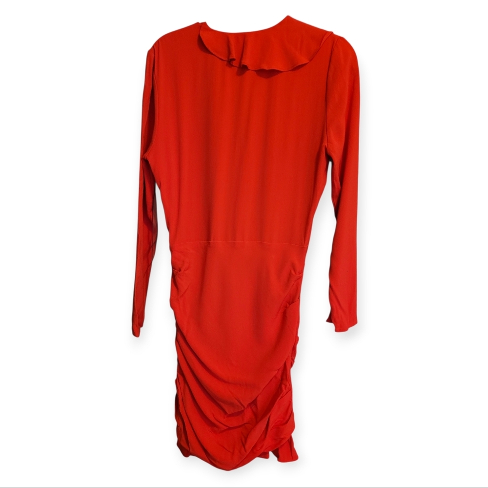 Veronica Beard Odessa Red Ruffle Ruched Long Sleeve Cocktail Mini Dress Size 4 - Picture 6 of 14